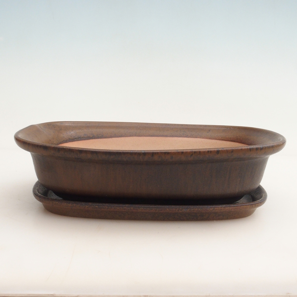 Bonsai kom + schotel H25 - 23 x 17 x 5,5 cm - bruin