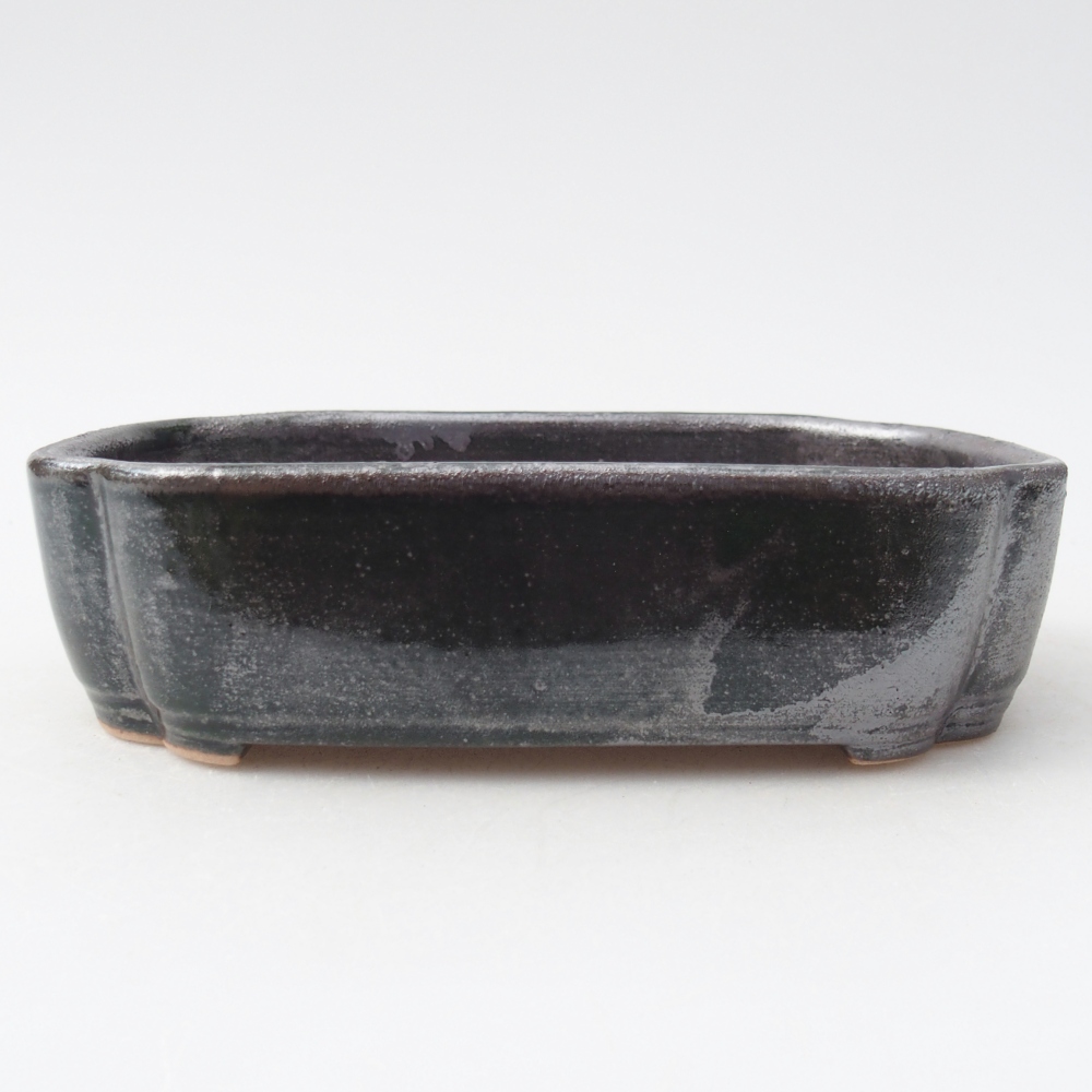 Bonsaischaal van keramiek 16 x 11,5 x 4 cm, metallic groen