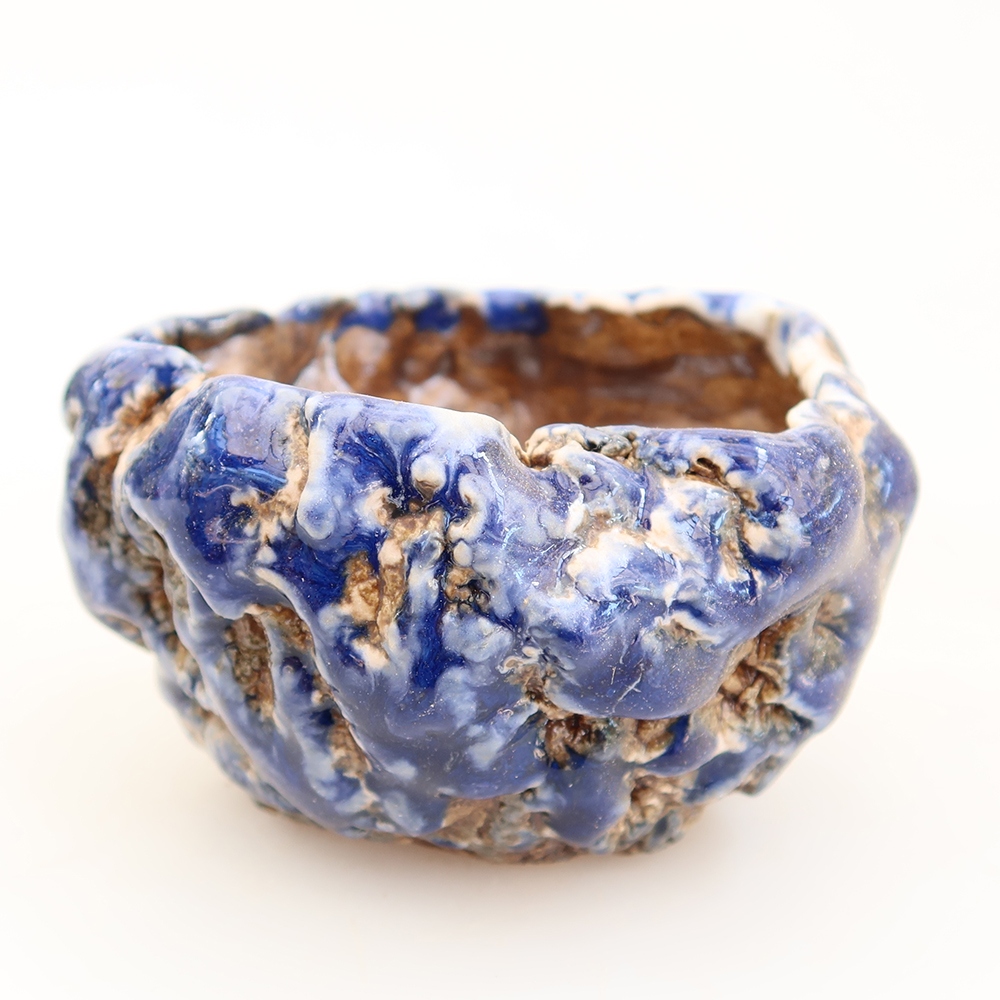 Keramische schaal  6 x 6 x 4,5 cm , kleur: blauw