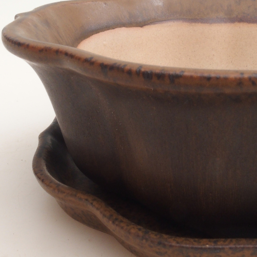 Bonsai kom + schotel H06 - 14,5 x 14,5 x 5 cm - bruin