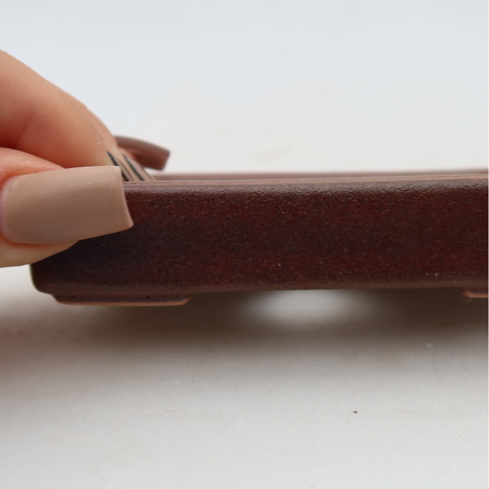 Keramische bonsaischaal 10 x 7 x 2 cm, kleur bordeauxrood