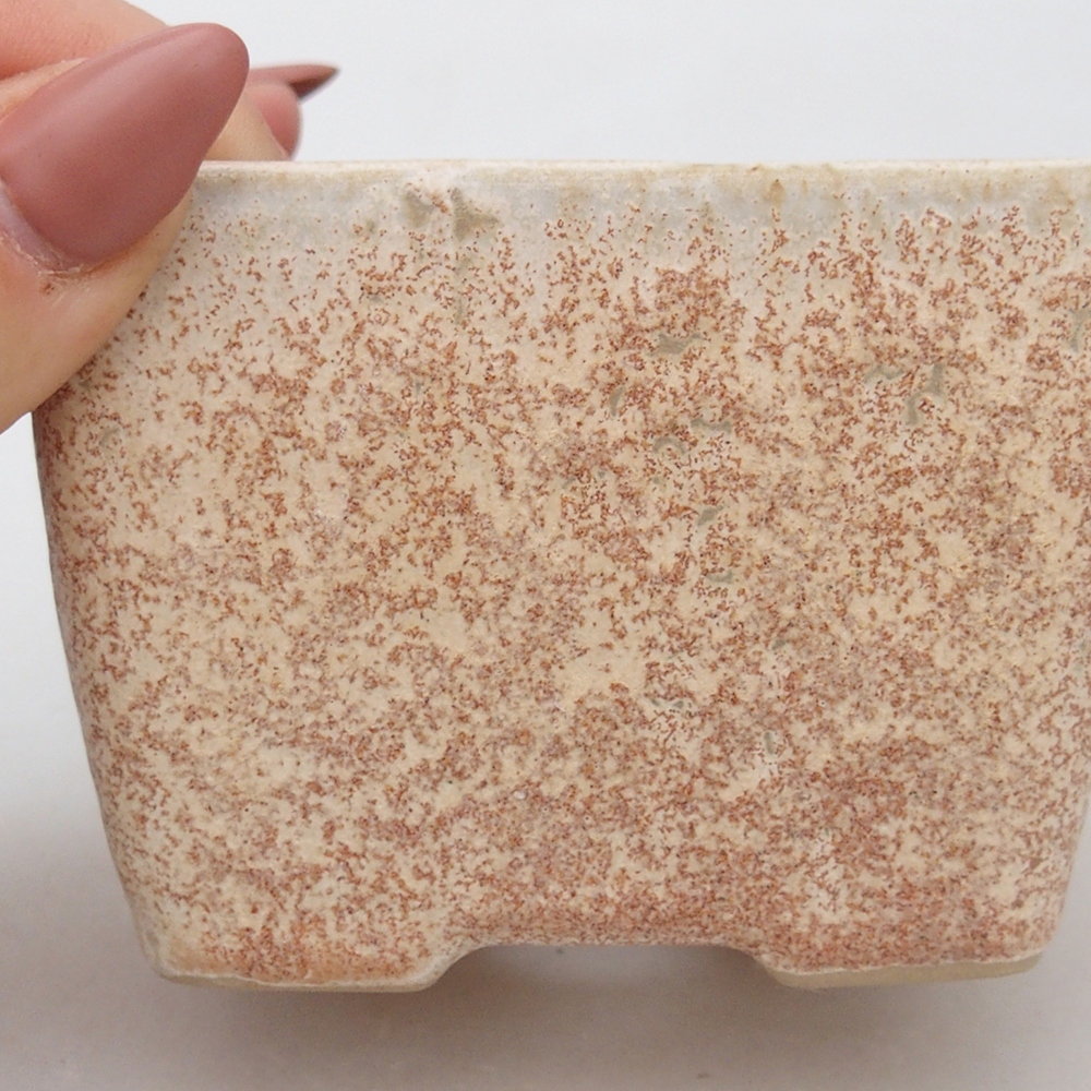 Bonsaischaal van keramiek 8,5 x 8,5 x 6 cm, kleur beige
