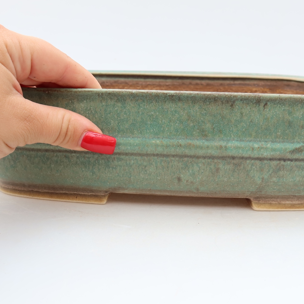 Keramische bonsaipot 29,5 x 24,5 x 7 cm, kleur groen