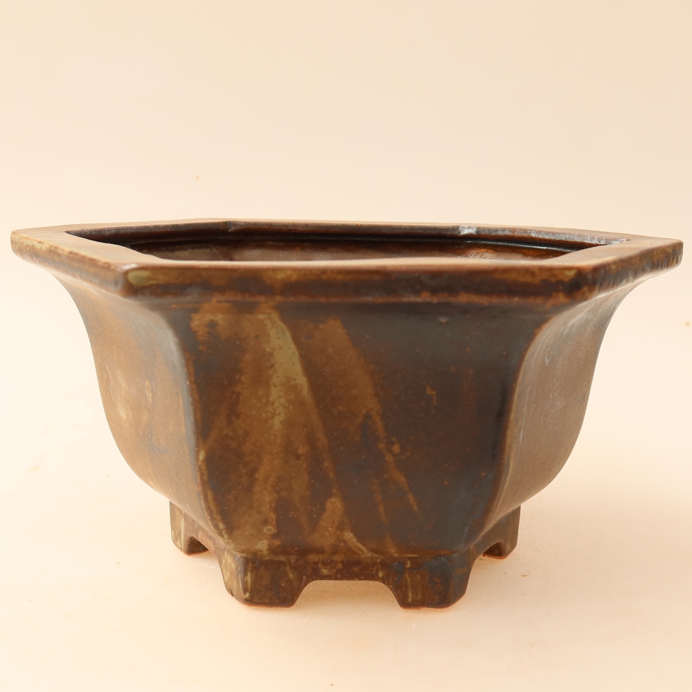 Bonsaischaal van keramiek 18,5 x 16,5 x 9 cm, bruin
