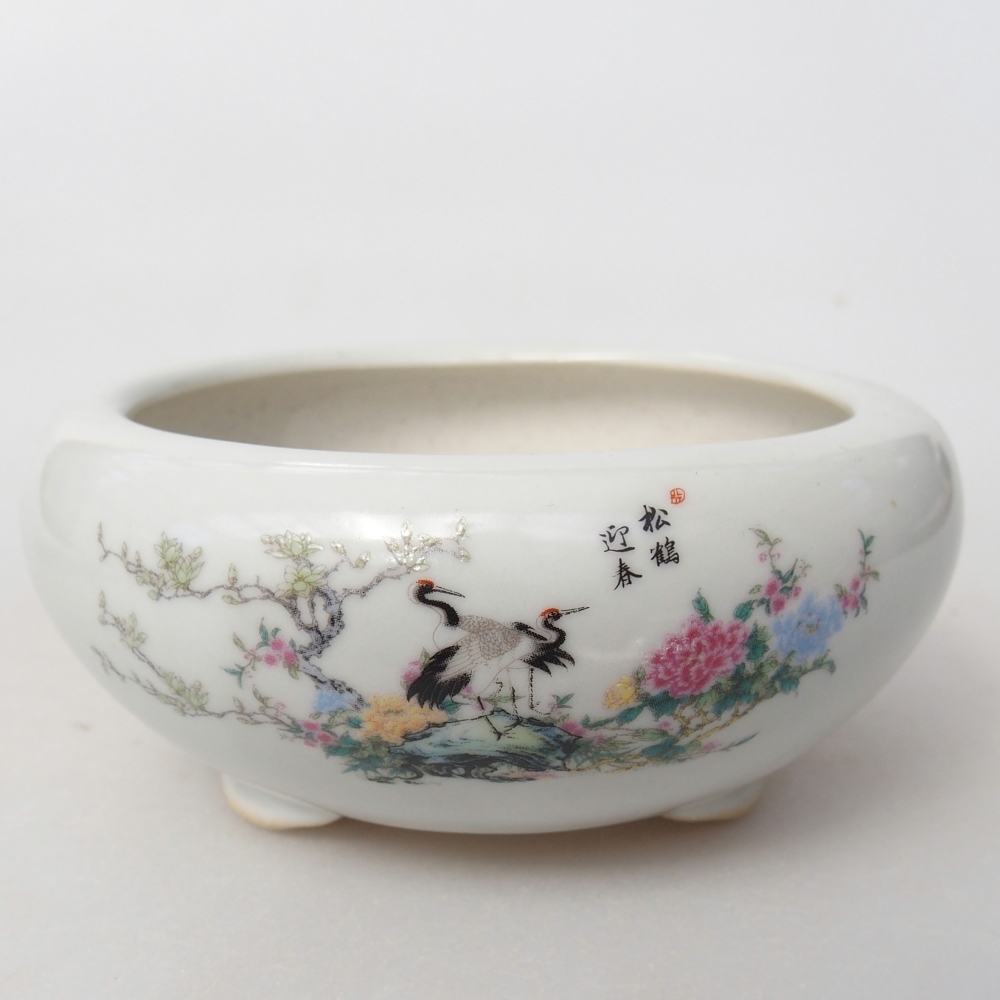 Bonsaischaal van keramiek 10 x 10 x 5 cm, kleur wit