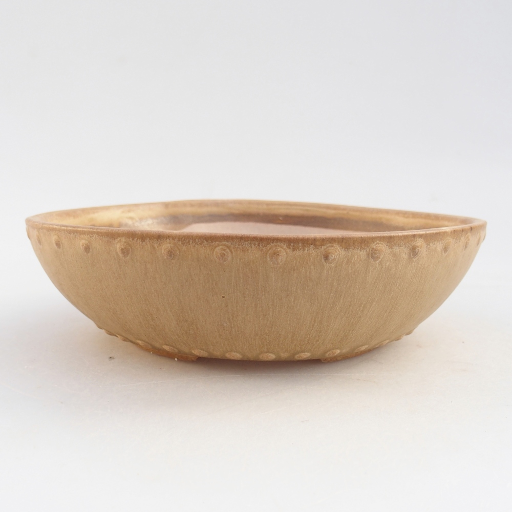 Bonsaischaal van keramiek 17,5 x 17,5 x 5 cm, kleur beige