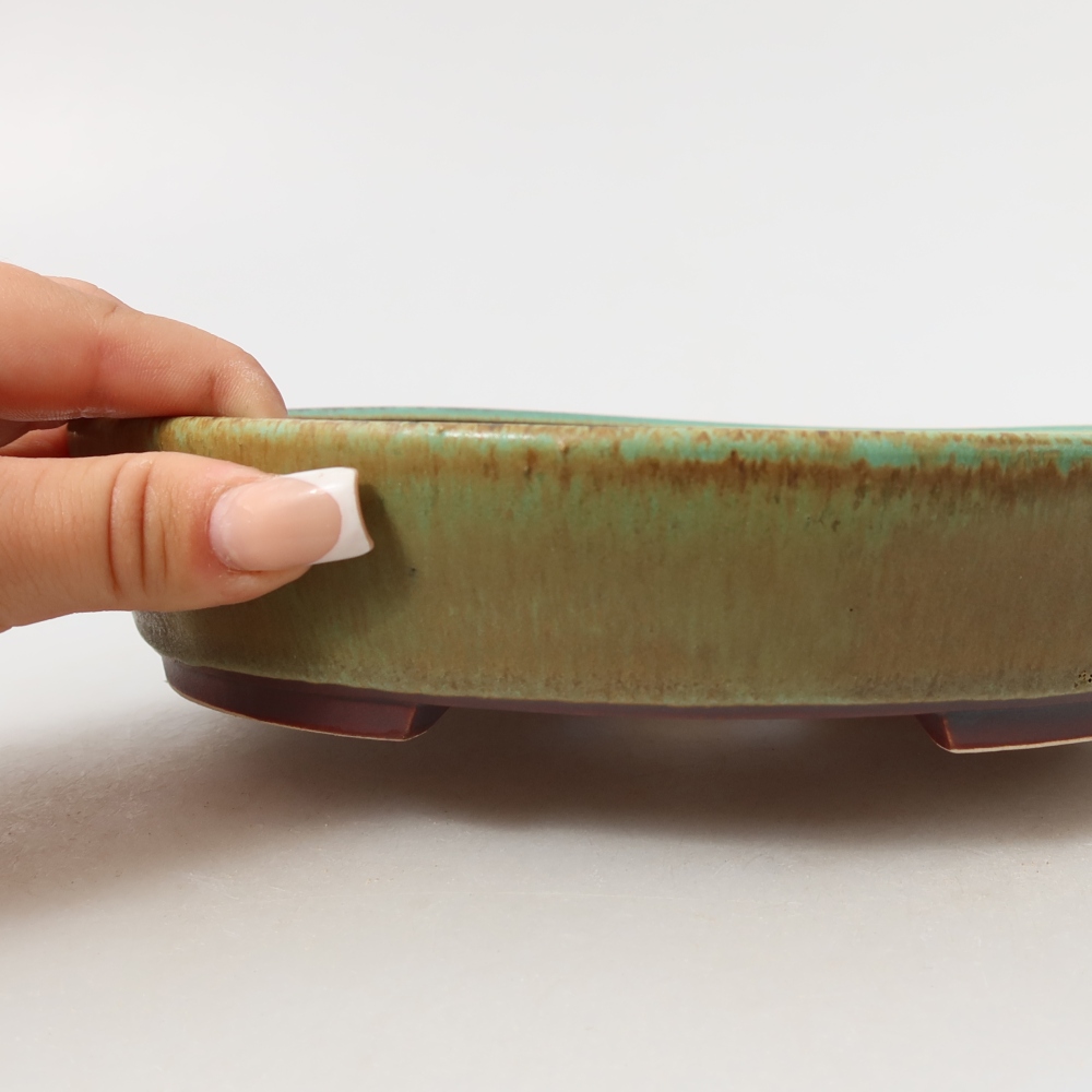 Bonsaischaal van keramiek 21 x 19 x 4,5 cm, groen