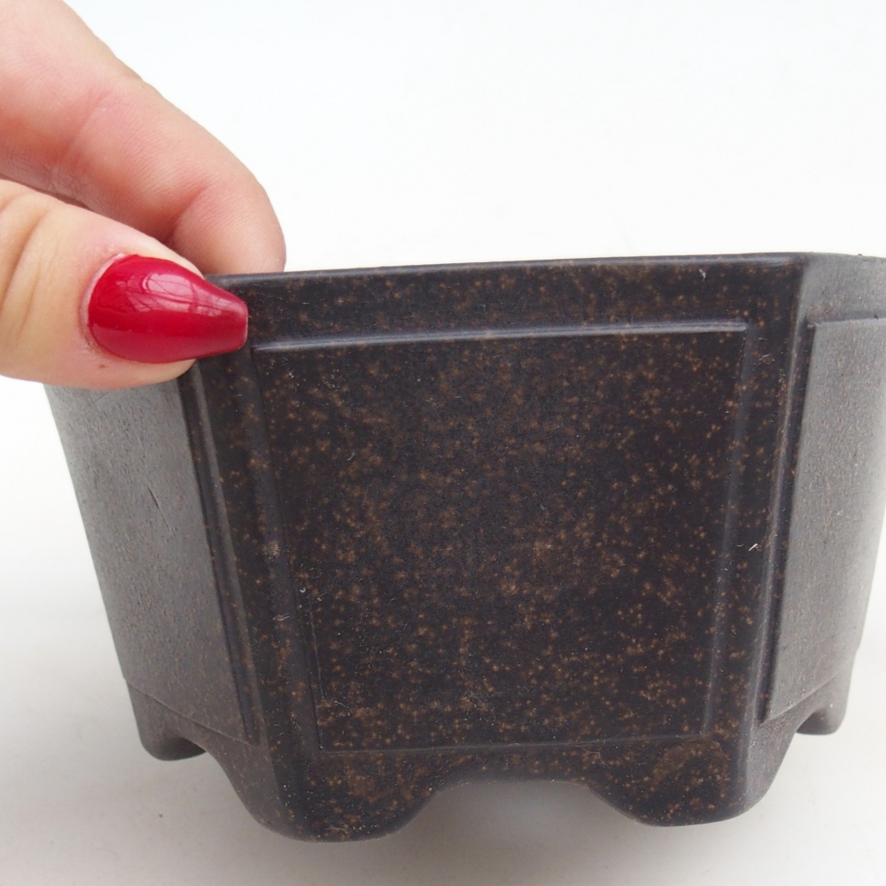 Bonsaischaal van keramiek 13 x 12 x 7 cm, kleur okerbruin