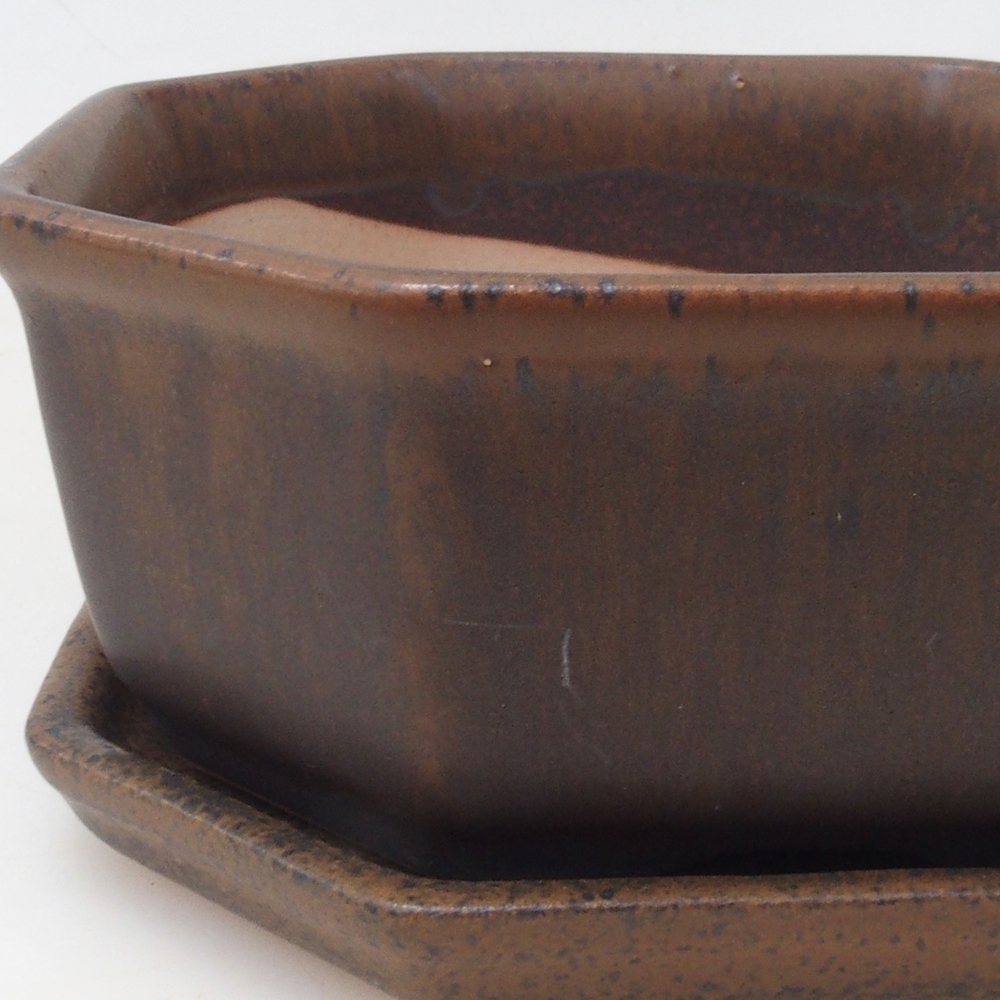 Bonsaischaal + schotel H13 - 12,5x12,5 x4,5 cm - bruin