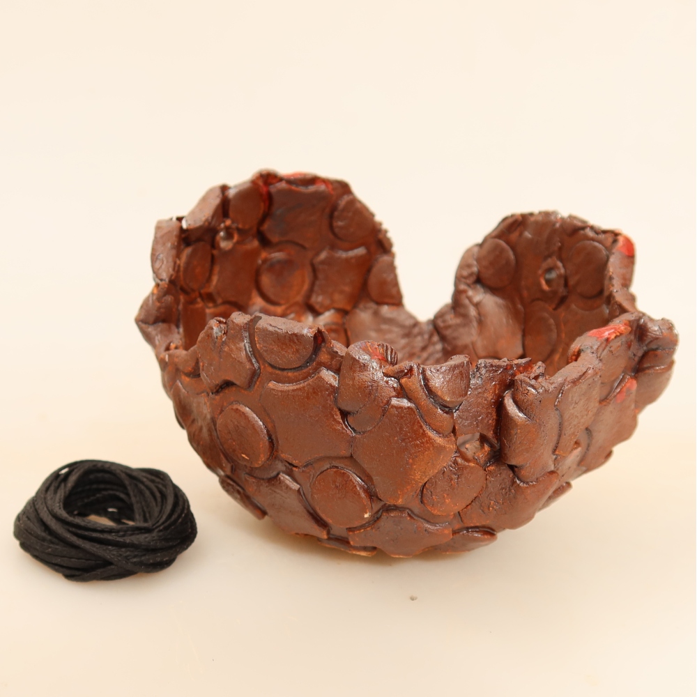 Keramische schaal voor Kokedama, 10 x 10 x 8 cm, kleur: bruin