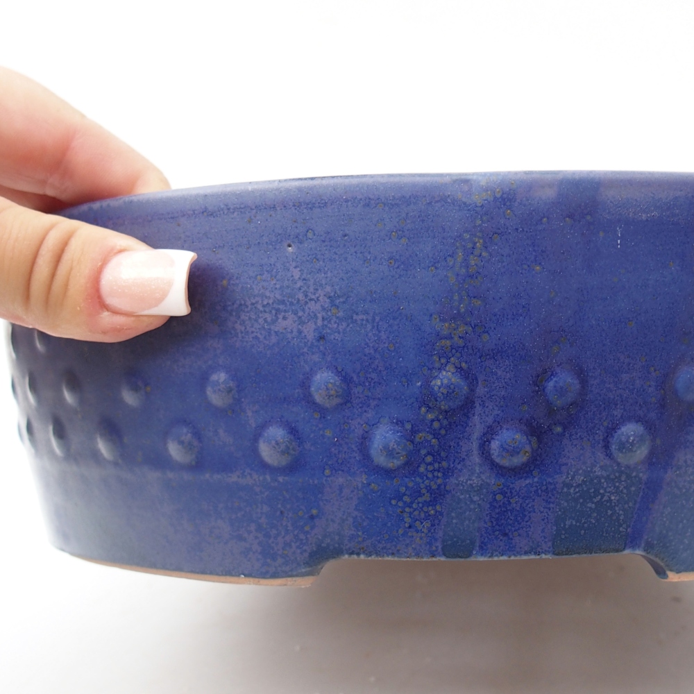Bonsaischaal van keramiek 24,5 x 24,5 x 7 cm, kleur blauw