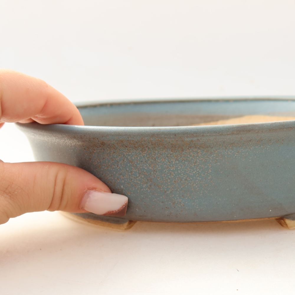 Bonsaischaal van keramiek 21 x 19 x 5 cm, kleur blauw