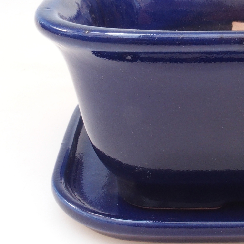 Bonsai kom + schotel H37 - 14,5x13x6,5 cm - blauw