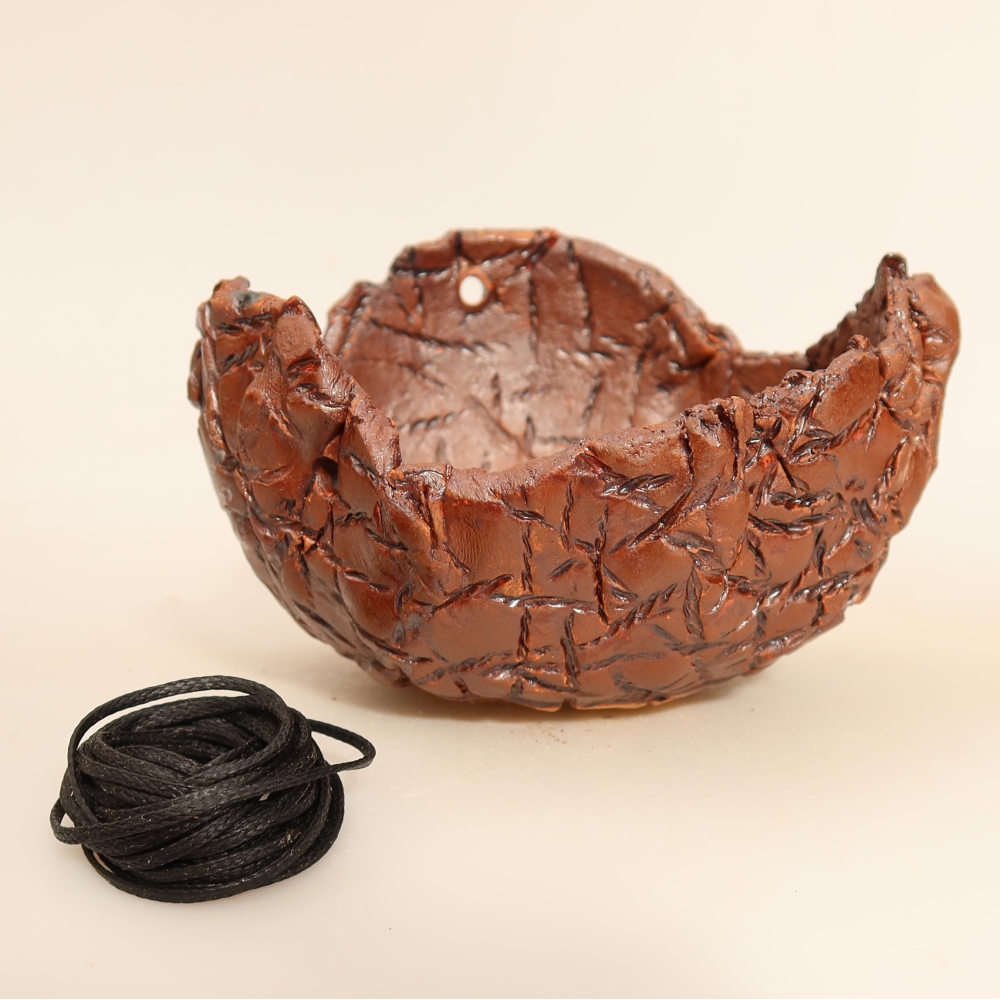 Keramische schaal voor Kokedama, 12,5 x 12 x 7 cm, kleur: bruin