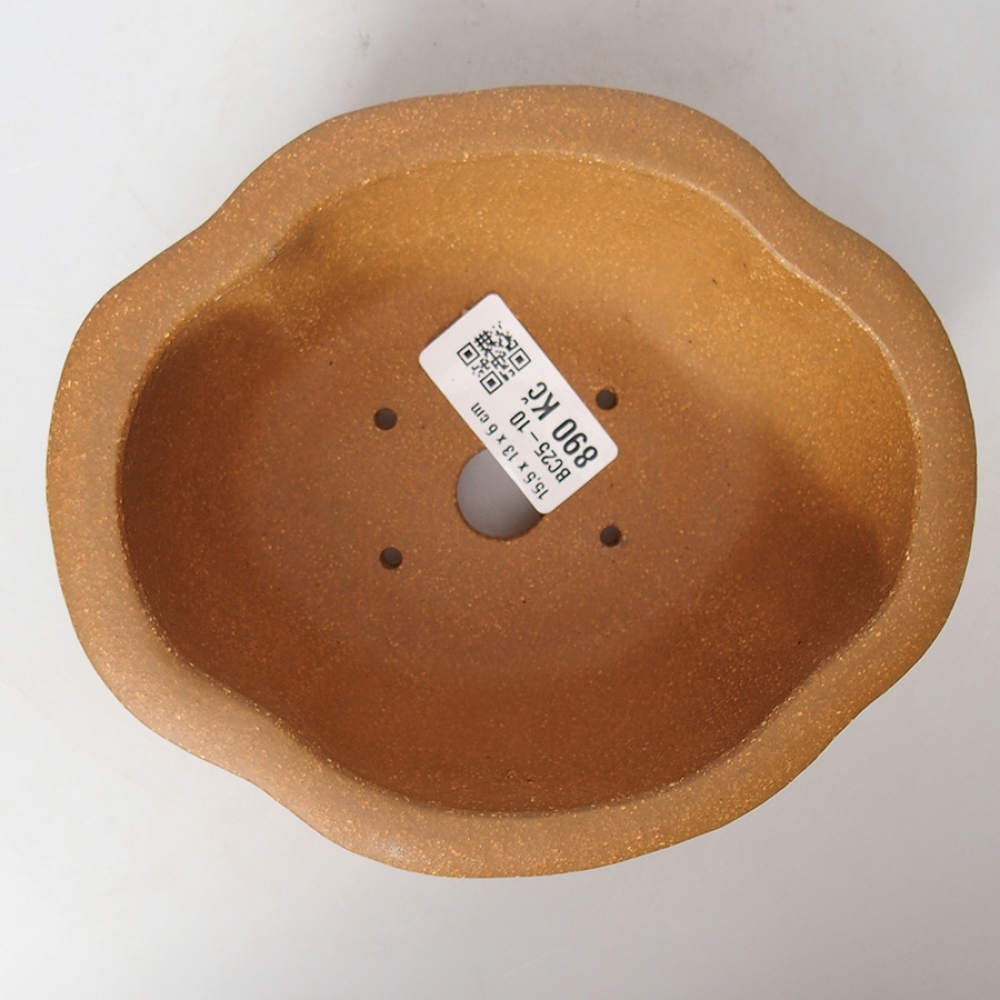 Bonsaischaal van keramiek 15,5 x 13 x 6 cm, kleur oker