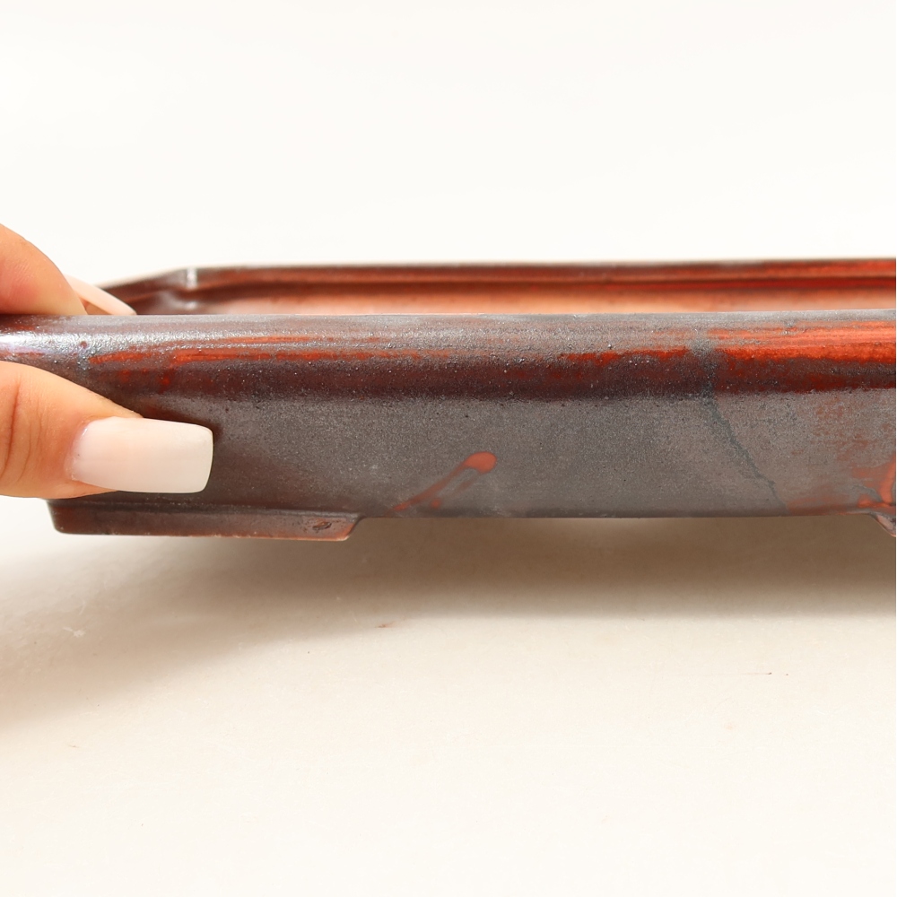 Keramische bonsaipot 24 x 17,5 x 4 cm, kleur metaalrood