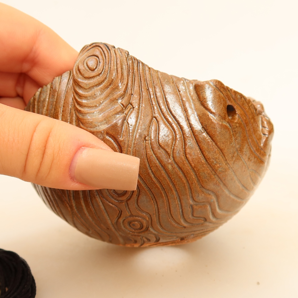 Keramische schaal voor Kokedama, 10 x 10 x 7,5 cm, kleur: bruin