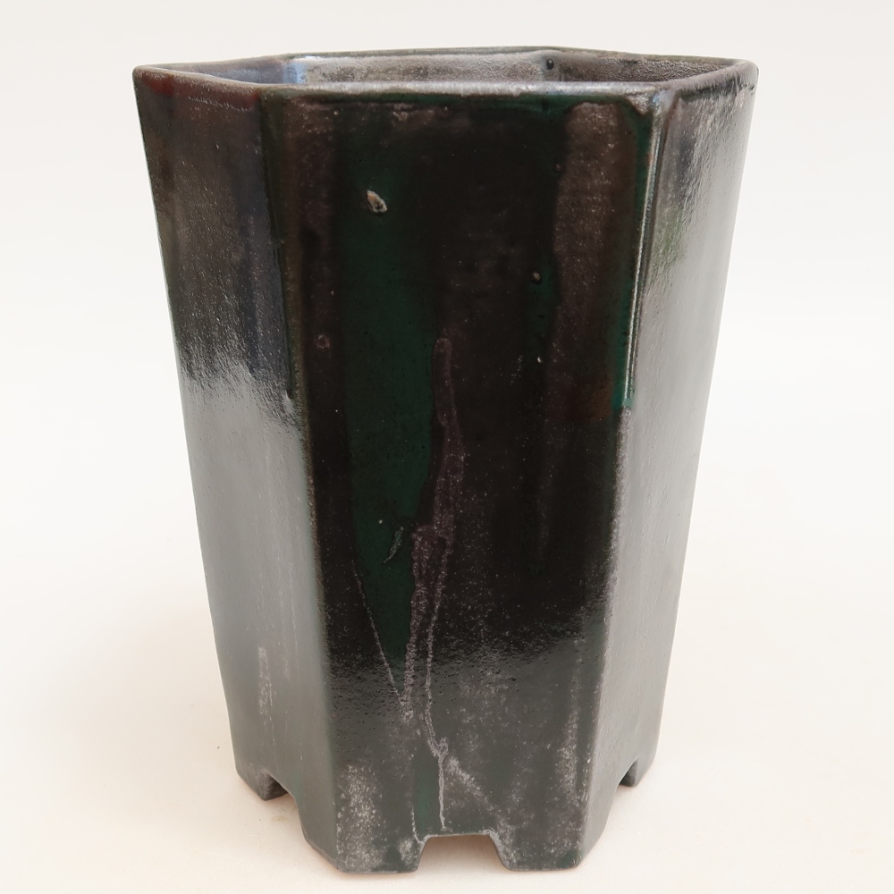 Keramische bonsaipot 13 x 12 x 17 cm, kleur metaalgroen
