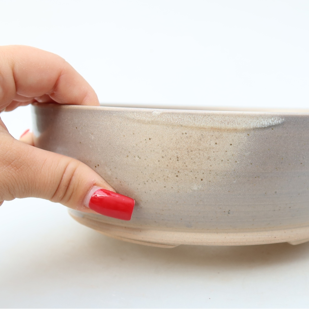 Bonsaischaal van keramiek 19,5 x 19,5 x 6,5 cm, kleur beige