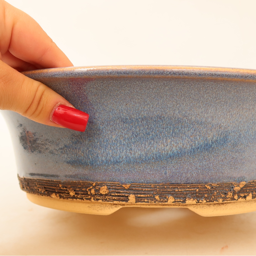 Bonsaischaal van keramiek 26,5 x 26,5 x 8 cm, kleur blauw