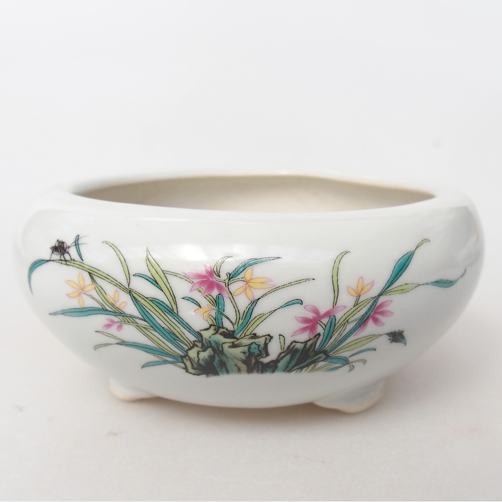 Bonsaischaal van keramiek 10 x 10 x 5 cm, kleur wit