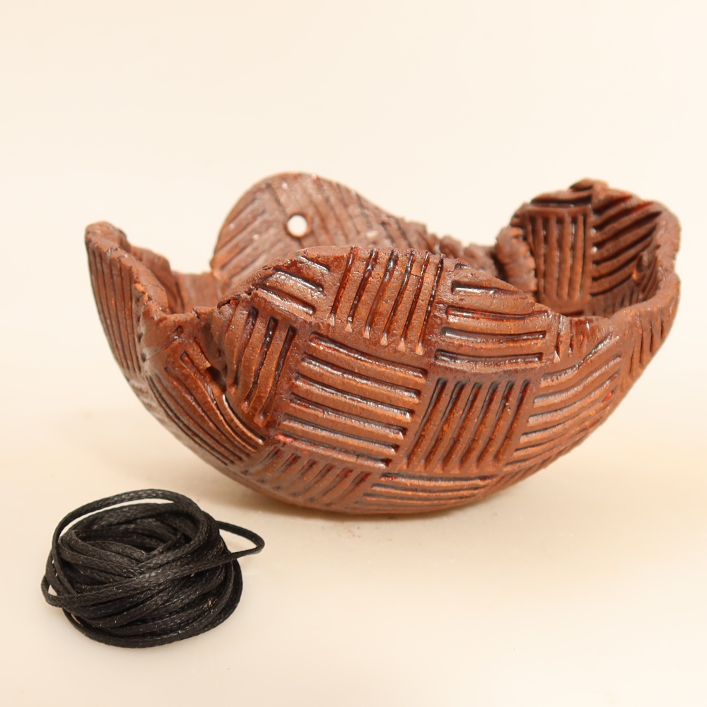 Keramische schaal voor Kokedama, 13,5 x 13 x 7,5 cm, kleur: bruin
