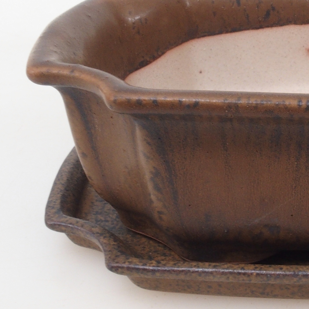 Bonsai kom + schotel H03 - 16,5 x 12 x 4,5 cm - bruin