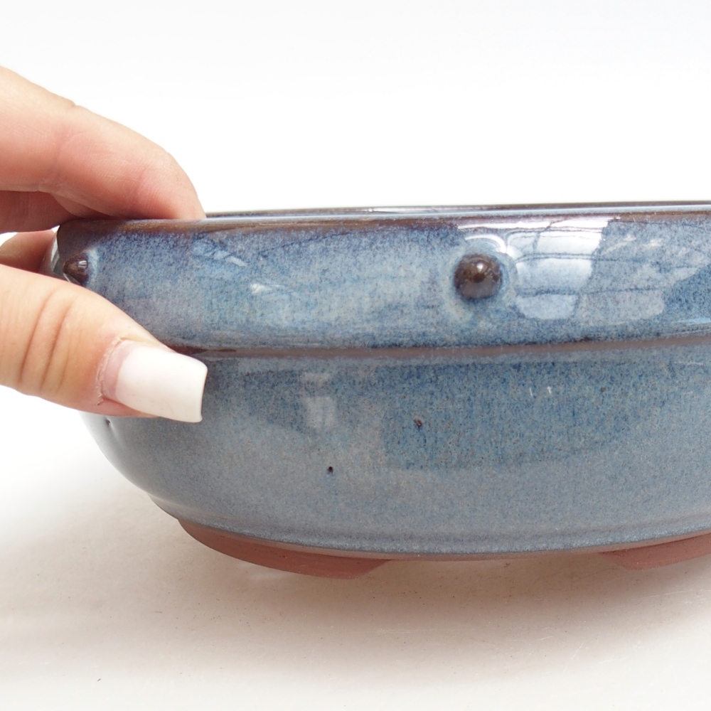 Bonsaischaal van keramiek 18,5 x 18,5 x 7 cm, kleur blauw