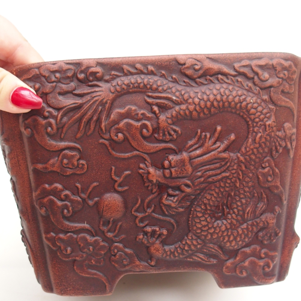 Bonsaischaal van keramiek 21 x 21 x 13,5 cm, bruin