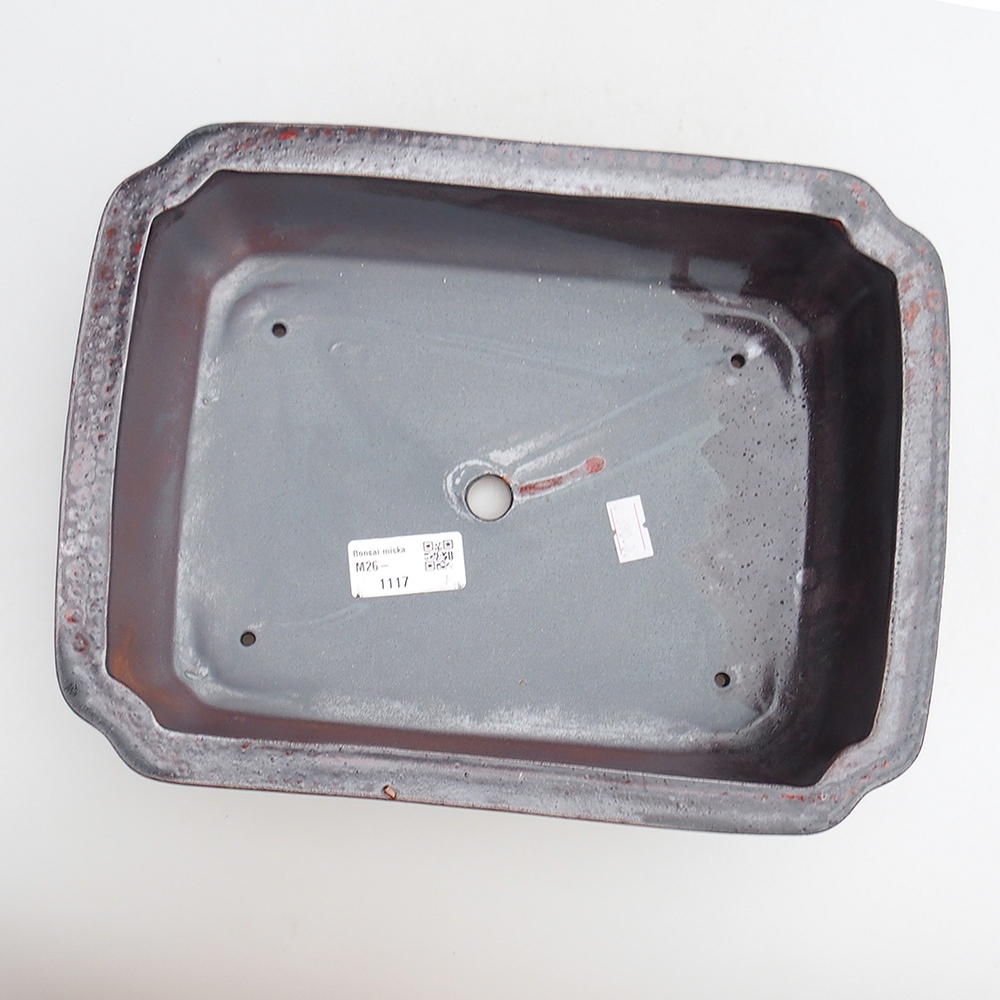 Bonsaischaal van keramiek 27 x 21 x 7 cm, kleur zwart rood