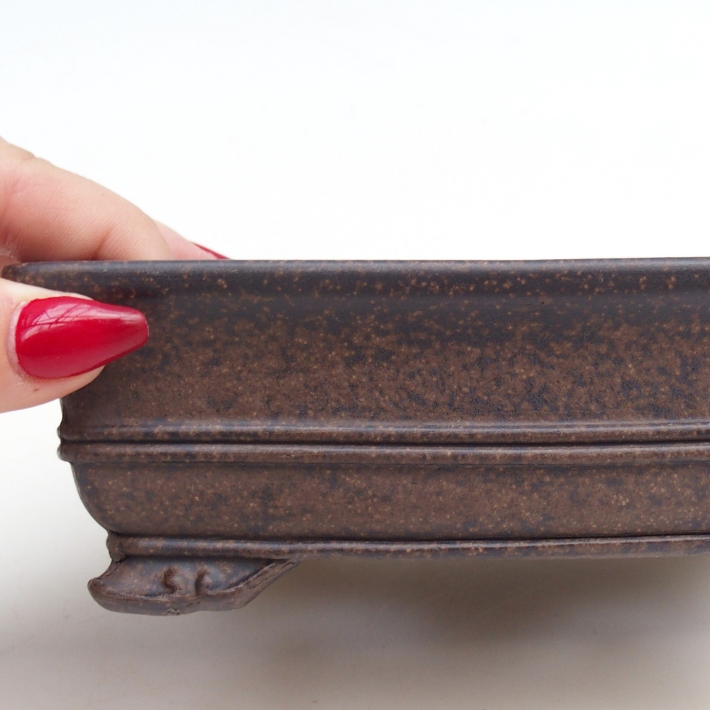 Bonsaischaal van keramiek 15,5 x 11,5 x 5 cm, kleur okerbruin