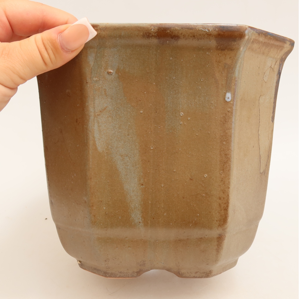 Keramische bonsaipot 17,5 x 17,5 x 15,5 cm, kleur bruinblauw