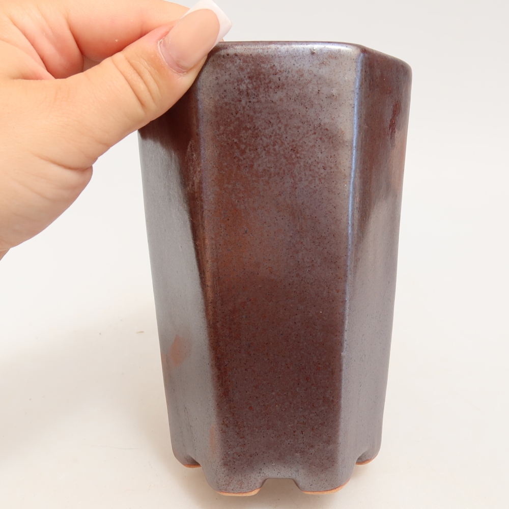 Keramische bonsaipot 9,5 x 8,5 x 14 cm, metaalachtige kleur
