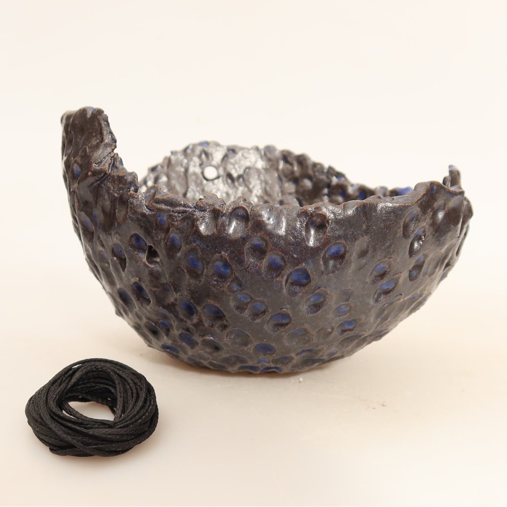 Keramische schaal voor Kokedama, 14 x 12 x 8,5 cm, kleur: blauw