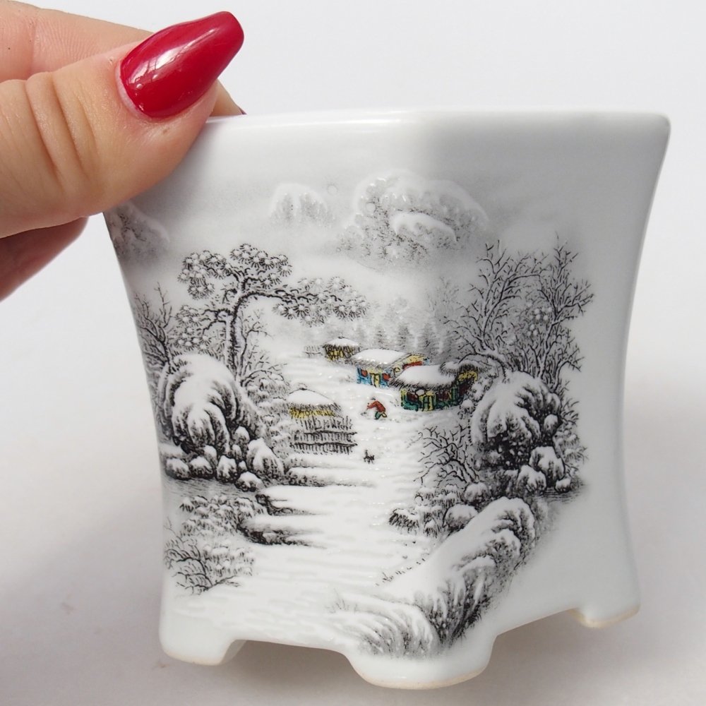 Bonsaischaal van keramiek 10,5 x 9,5 x 9 cm, kleur wit