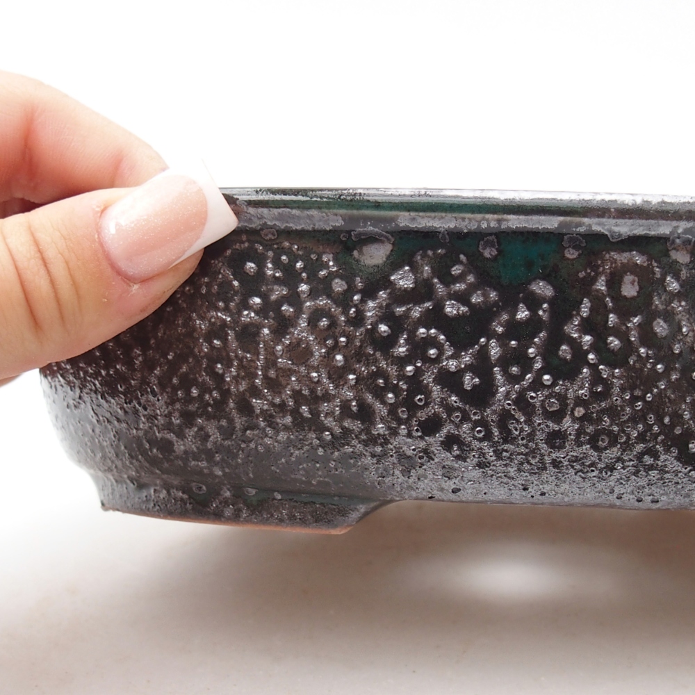 Bonsaischaal van keramiek 19 x 14,5 x 4,5 cm, groen metallic