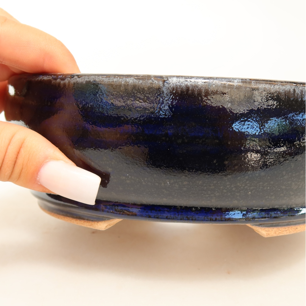 Keramische bonsaipot 16,5 x 16,5 x 5,5 cm, kleur: blauw