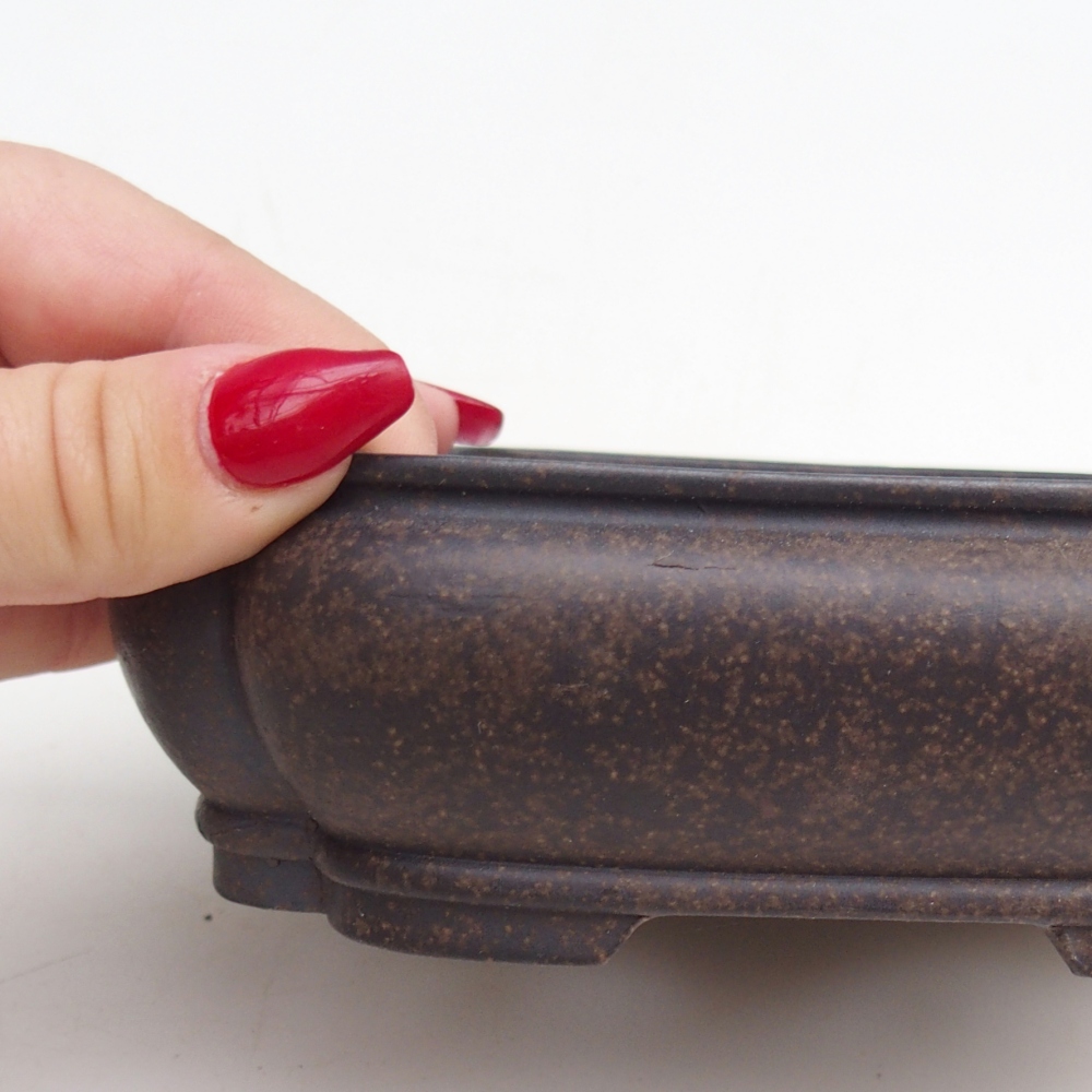 Bonsaischaal van keramiek 14 x 11 x 4,5 cm, kleur okerbruin