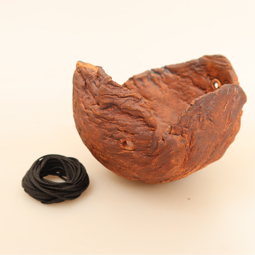 Keramische schaal voor kokedama, 10 x 9,5 x 7 cm, kleur: bruin