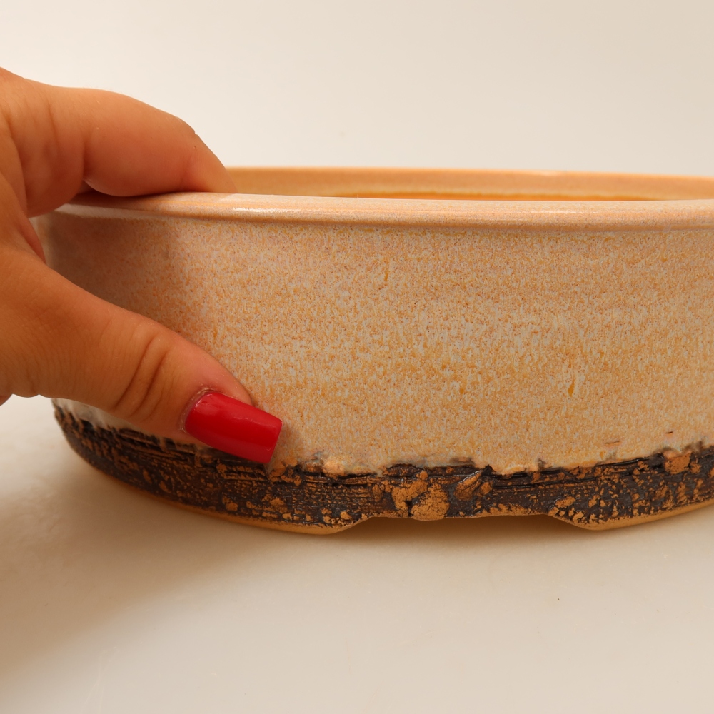 Bonsaischaal van keramiek 24,5 x 24,5 x 7 cm, kleur beige