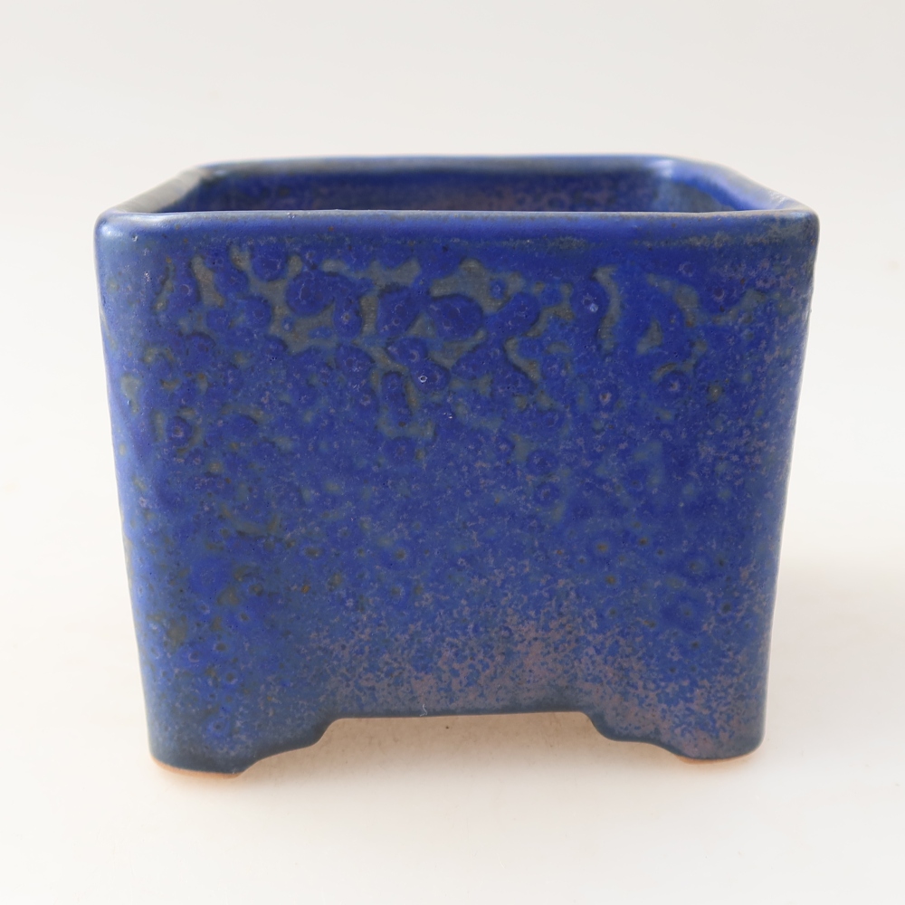 Bonsaischaal van keramiek 10 x 10 x 8 cm, kleur blauw