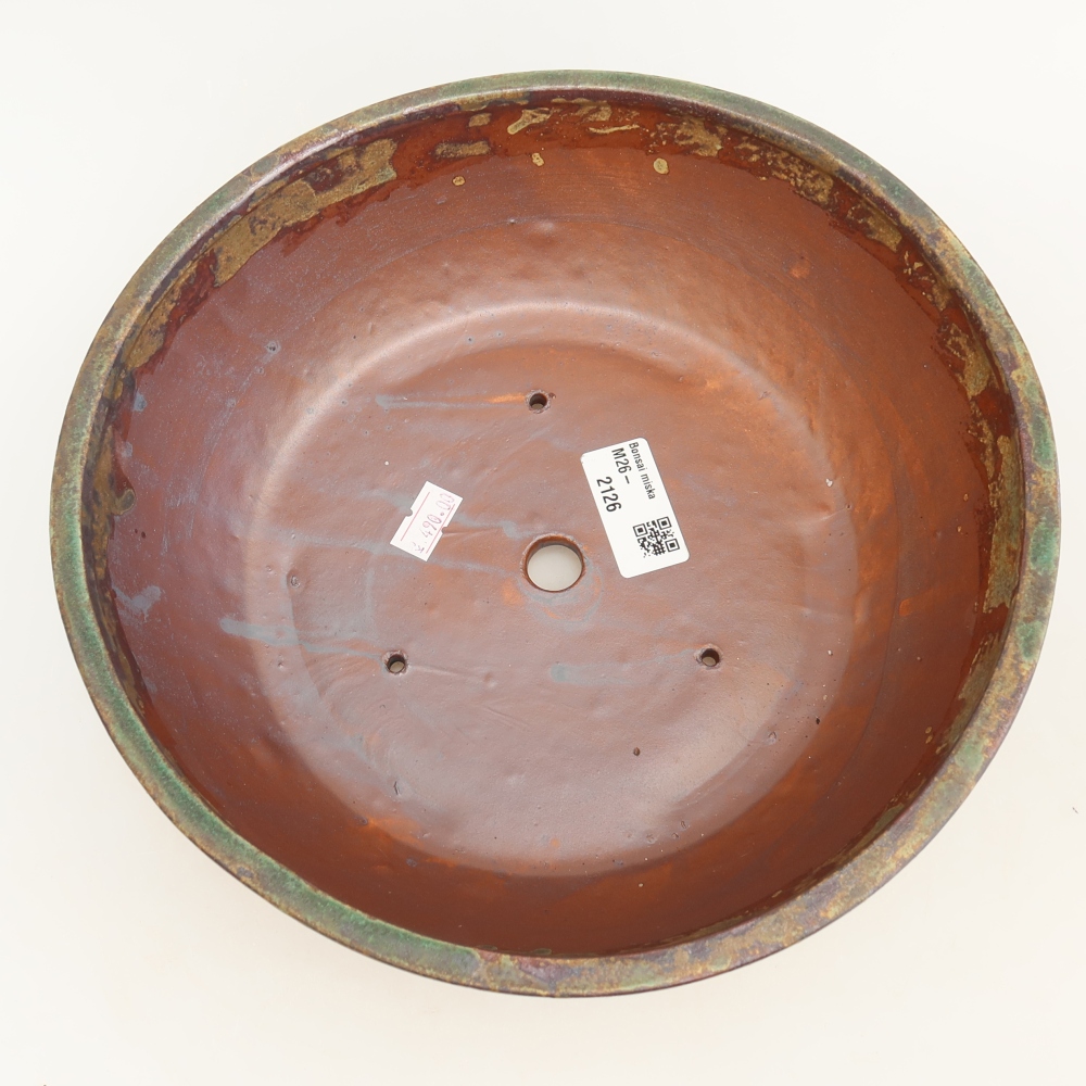 Keramische bonsaipot 24,5 x 24,5 x 7,5 cm, kleur bruingroen