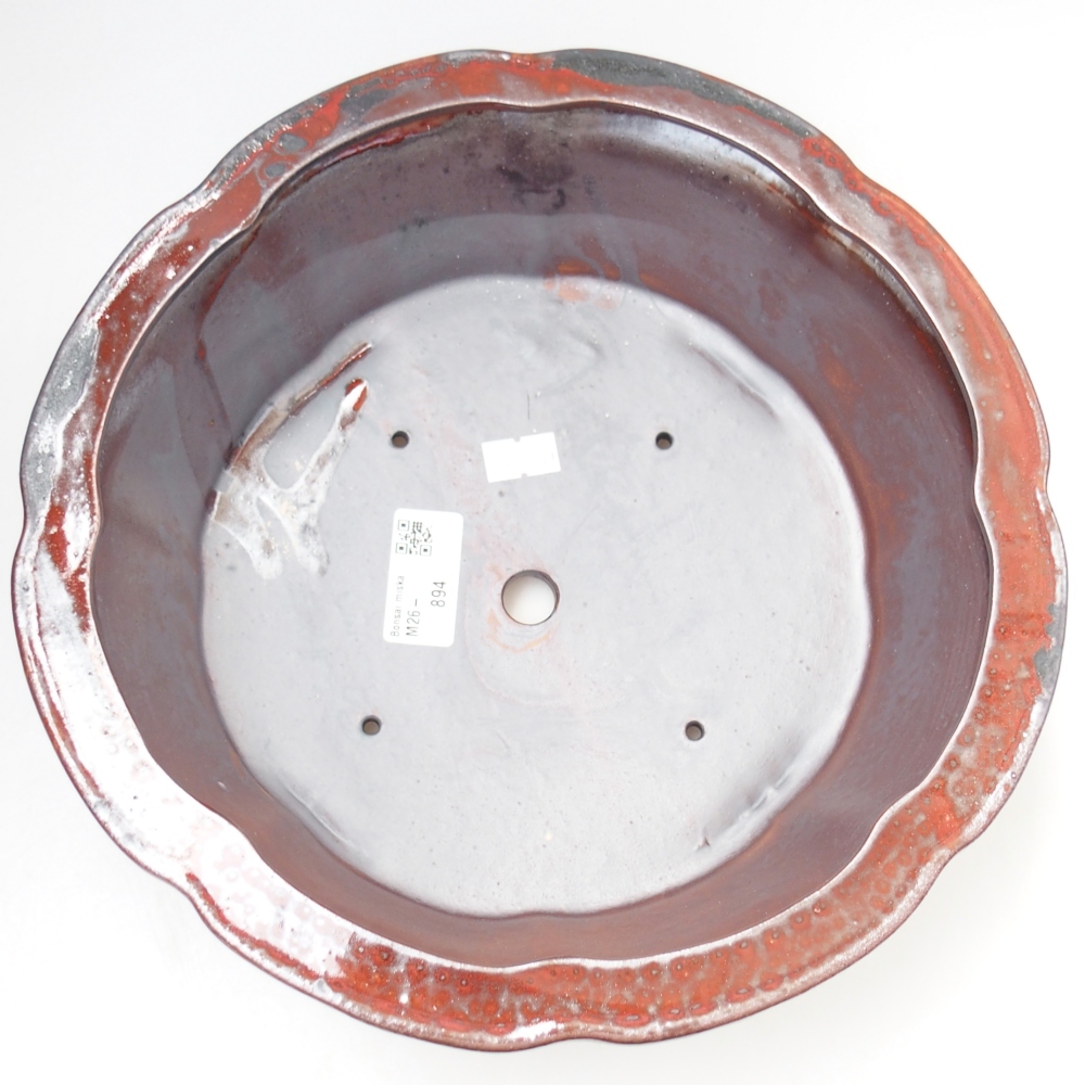 Bonsaischaal van keramiek 26,5 x 26,5 x 8 cm, kleur rood