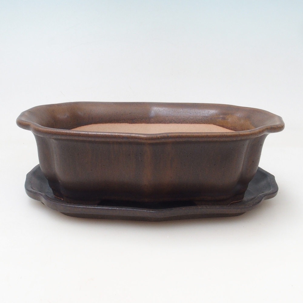 Bonsai kom + schotel H51 - 18x14x5 cm - bruin