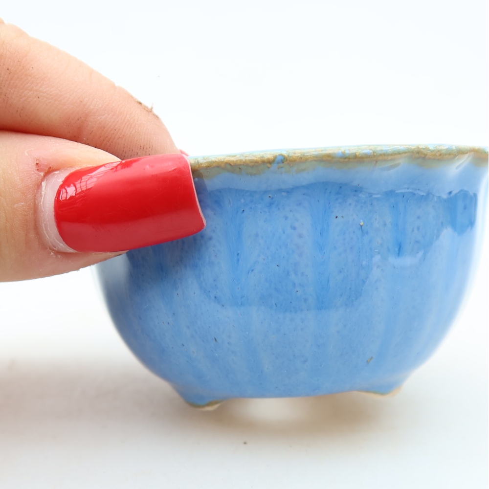 Keramische bonsaischaal 7 x 7 x 4 cm, kleur: blauw