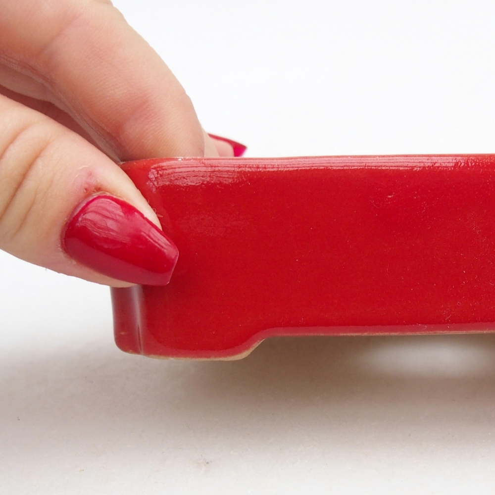 Bonsaischaal van keramiek 26 x 26 x 8 cm, kleur rood