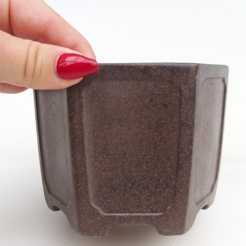 Bonsaischaal van keramiek 11 x 10 x 8,5 cm, kleur okerbruin