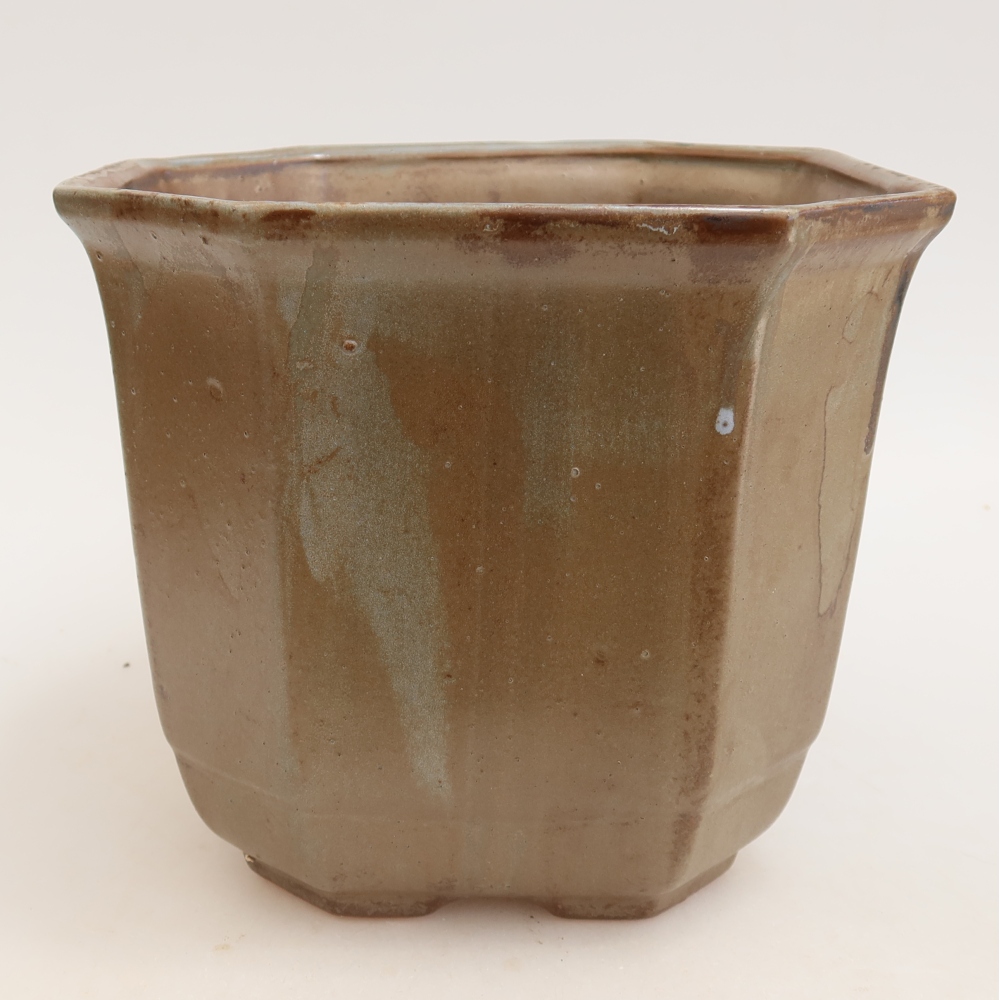 Keramische bonsaipot 17,5 x 17,5 x 15,5 cm, kleur bruinblauw