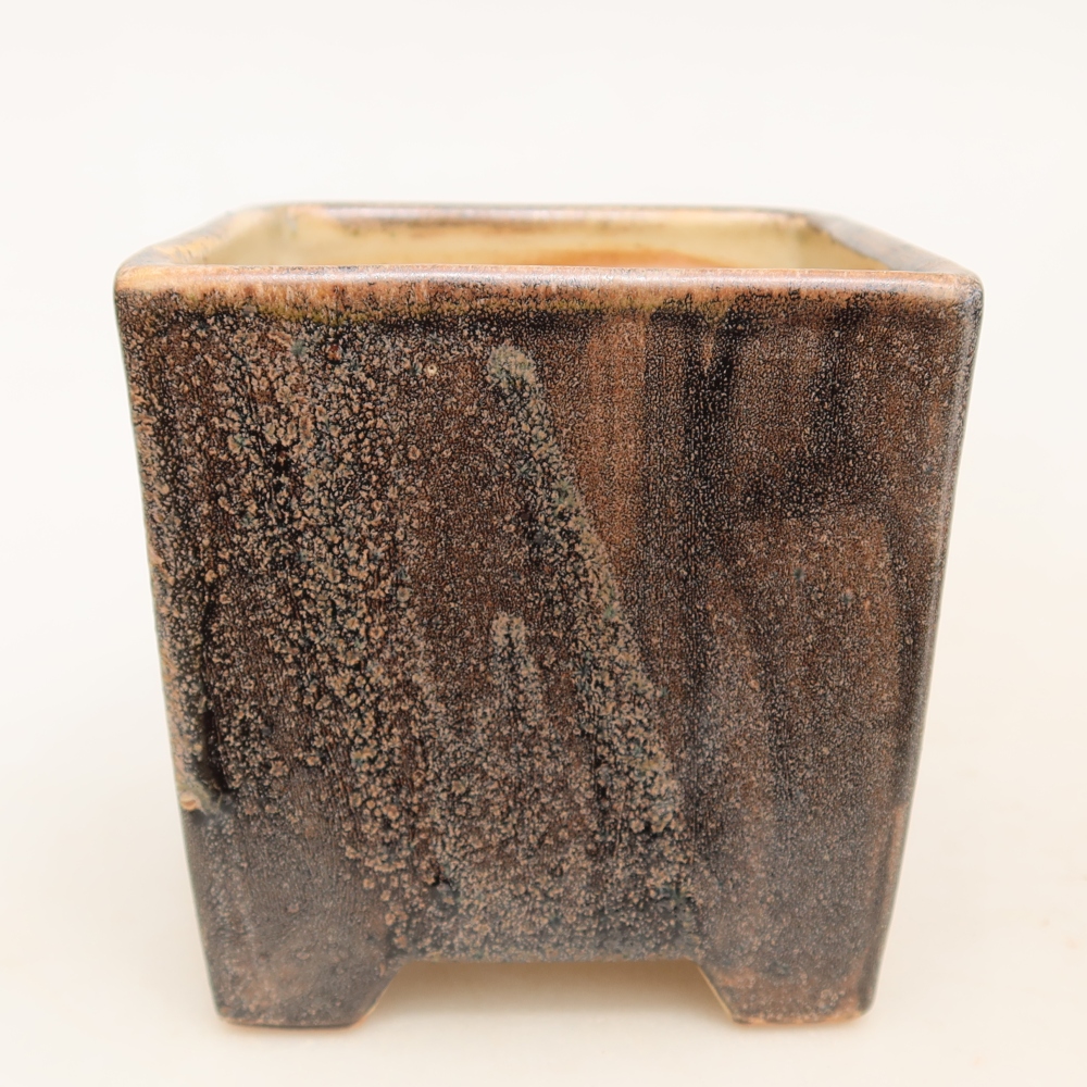 Keramische bonsaischaal 8,5 x 8,5 x 9 cm, kleur bruin