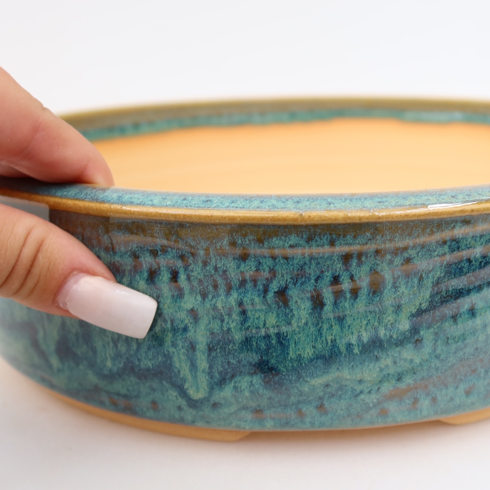 Bonsaischaal van keramiek 26 x 26 x 6,5 cm, kleur blauw